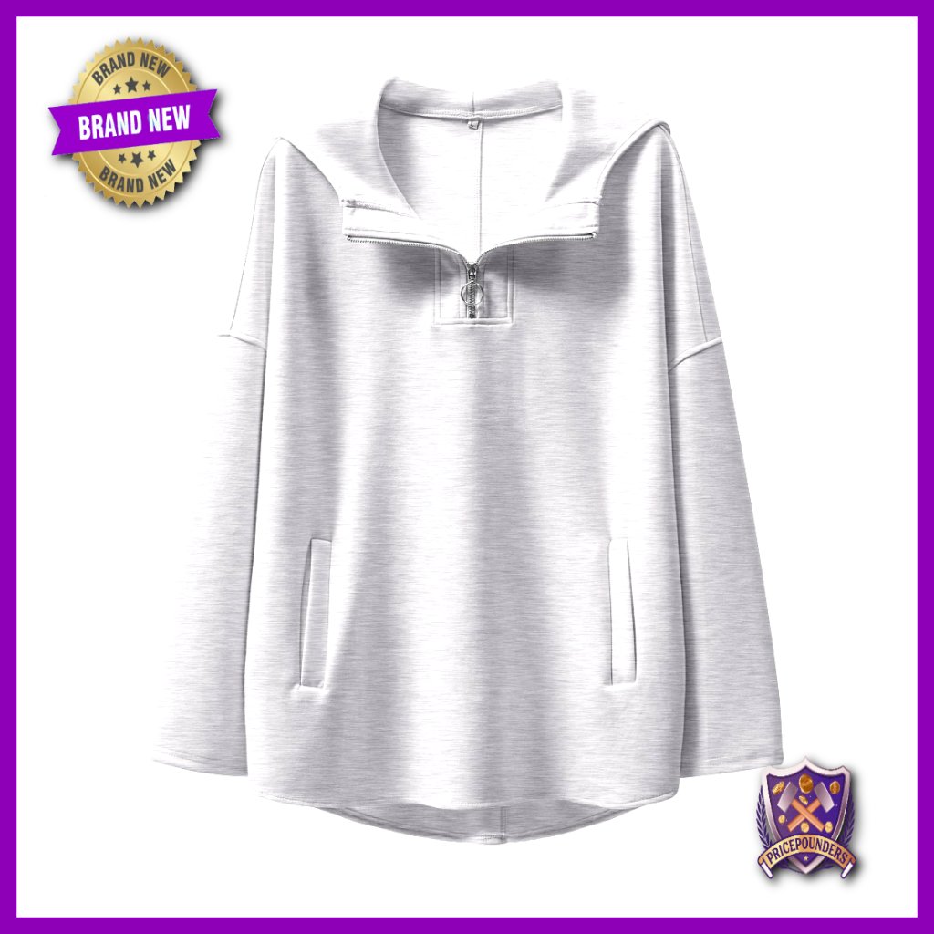 Oversized Quarter Zip Hoodie Sweatshirt Tunic Pullover Top Women's Medium